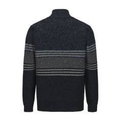 Henley Mock Neck Striped Knitted Sweater