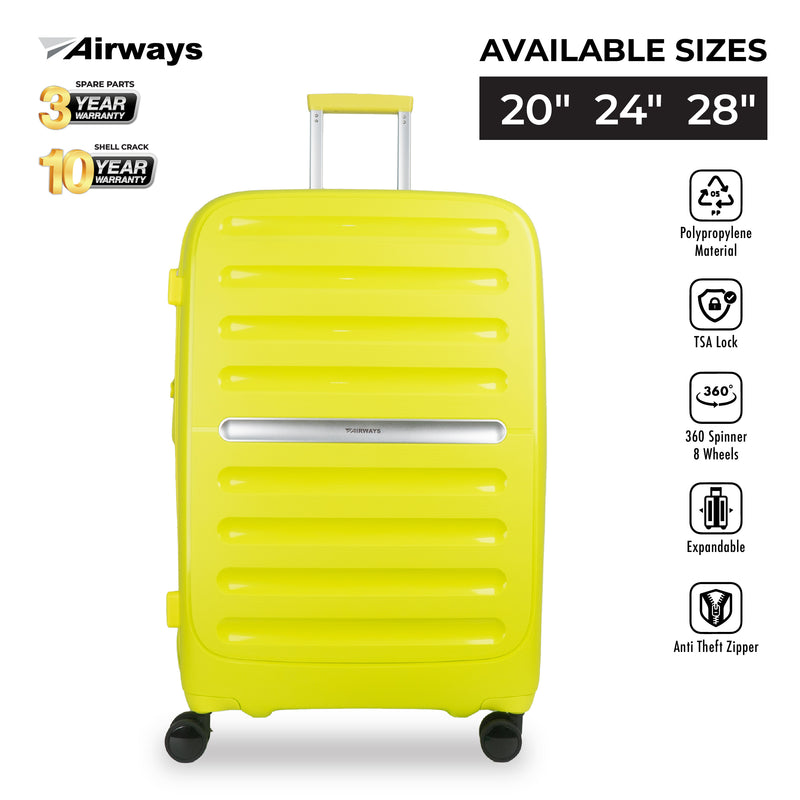 (10 Years Warranty) Airways NEO-TSA lock, Expandable, Anti Theft Zipper, 8 wheels spinner luggage 100% Polypropylene ATH 24907