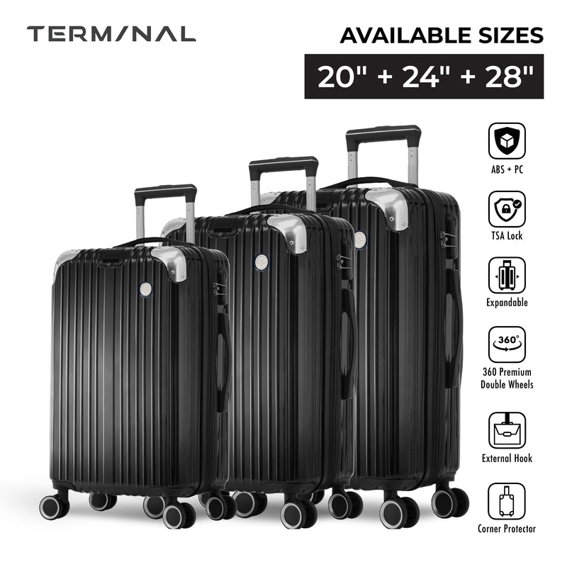 Terminal Prime 20"+ 24"+28"  360° 8-Wheel Spinner | TSA Lock I Expandable I Corner Guard IABS +PC