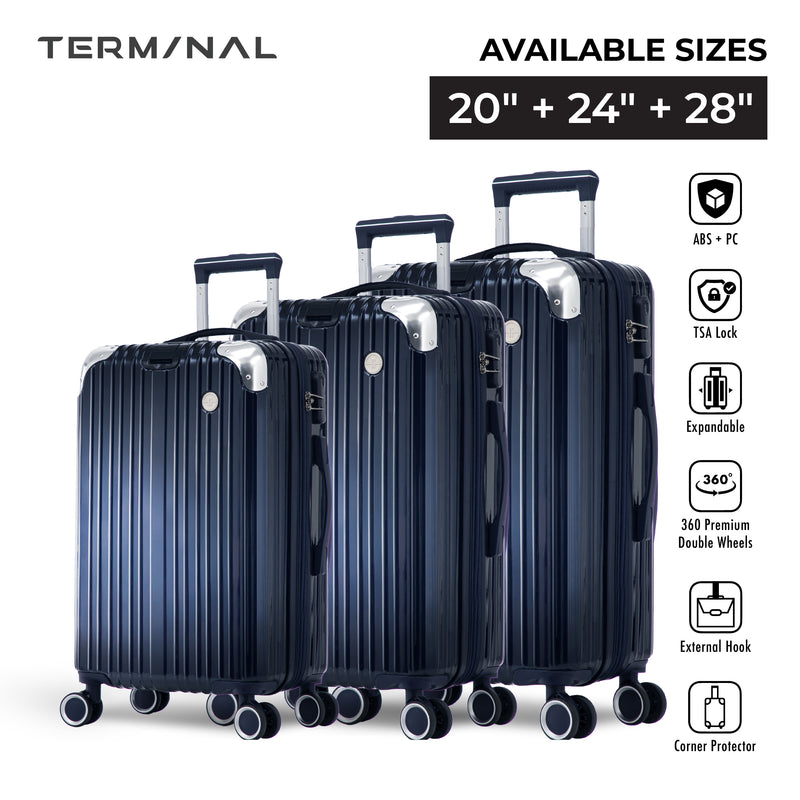 Terminal Prime 20"+ 24"+28"  360° 8-Wheel Spinner | TSA Lock I Expandable I Corner Guard IABS +PC