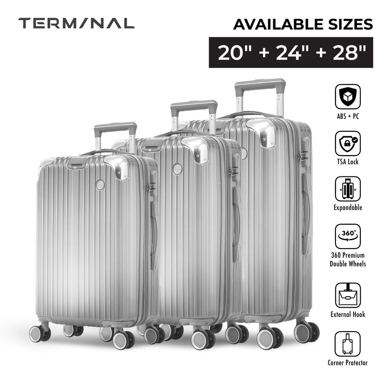 Terminal Prime 20"+ 24"+28"  360° 8-Wheel Spinner | TSA Lock I Expandable I Corner Guard IABS +PC