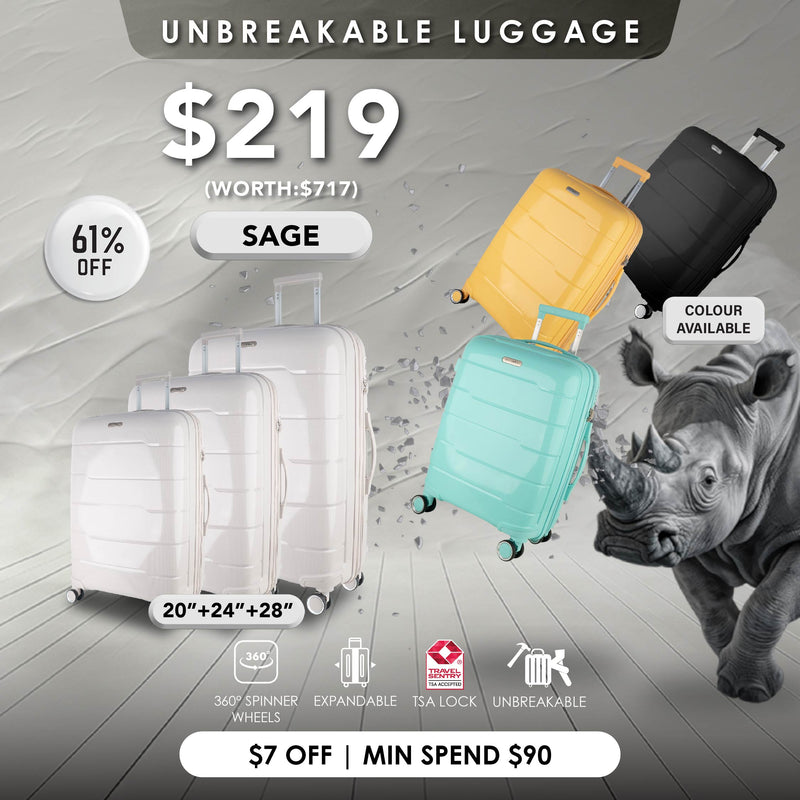 (New Arrival) URBANlite SAGE 20"+24"+28" 360° 8-Wheel Spinner | TSA I Expandable | Anti Theft | 100% Polypropylene Unbreakable Shell