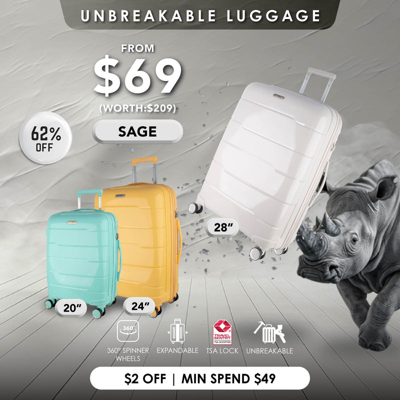 (New Arrival) URBANlite SAGE 20" / 24" / 28" 360° 8-Wheel Spinner | TSA I Expandable | Anti Theft | 100% Polypropylene Unbreakable Shell
