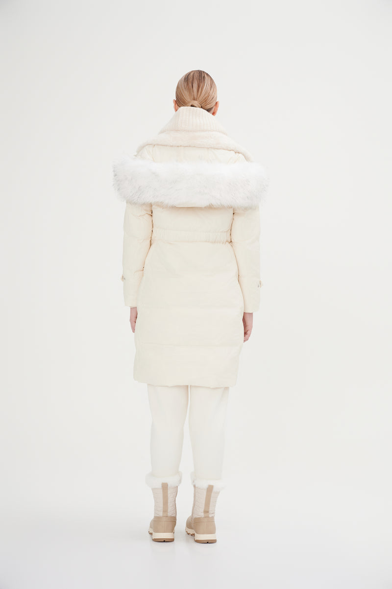 Full Length Down Jacket With Faux Fur Hood