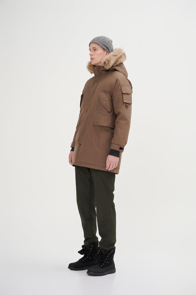 Down Jacket Topped With A Luxurious Fur-Lined Hood