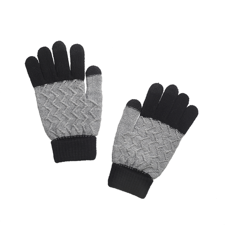 Two Tone Knitted Gloves With Fleece lining