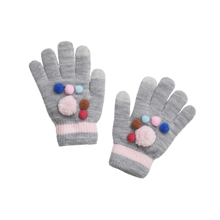 Girl Pom Pom Knitted Gloves With Fleece lining