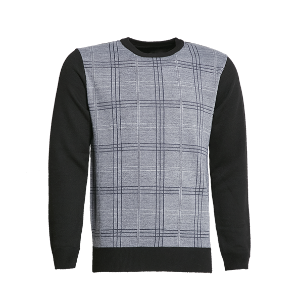 Crew Neck Knitted Sweater With Checks Print - Universal Traveller SG