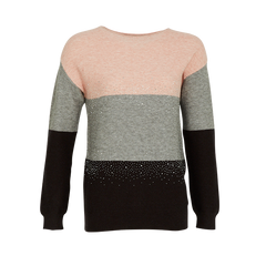 Boat neck Colour Block Knitted Sweater with Crystal - Universal Traveller SG