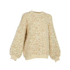 Crew Neck Oversized Knitted Sweater With Leopard Print - Universal Traveller SG