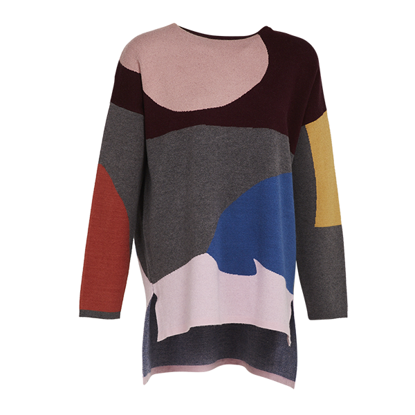 Crew Neck Oversized Knitted Sweater With Colour Blocking Design - Universal Traveller SG