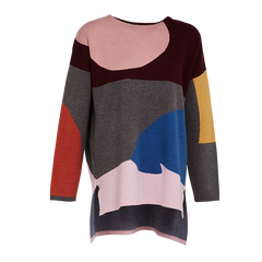 Crew Neck Oversized Knitted Sweater With Colour Blocking Design - Universal Traveller SG