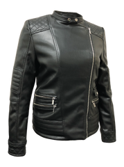 Women PU Leather Fleece Liner Biker Jacket